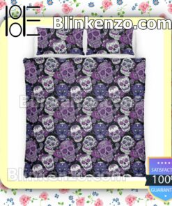 Sugar Skull Purple Halloween Queen King Quilt Blanket Set