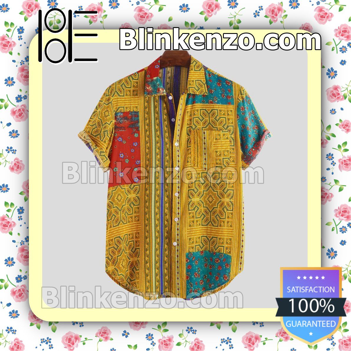 Summer Ethnic Floral Printed Yellow Summer Shirts