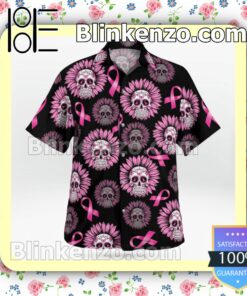 Sunflowers Sugar Skull Breast Cancer Awareness Ribbon Summer Shirts a
