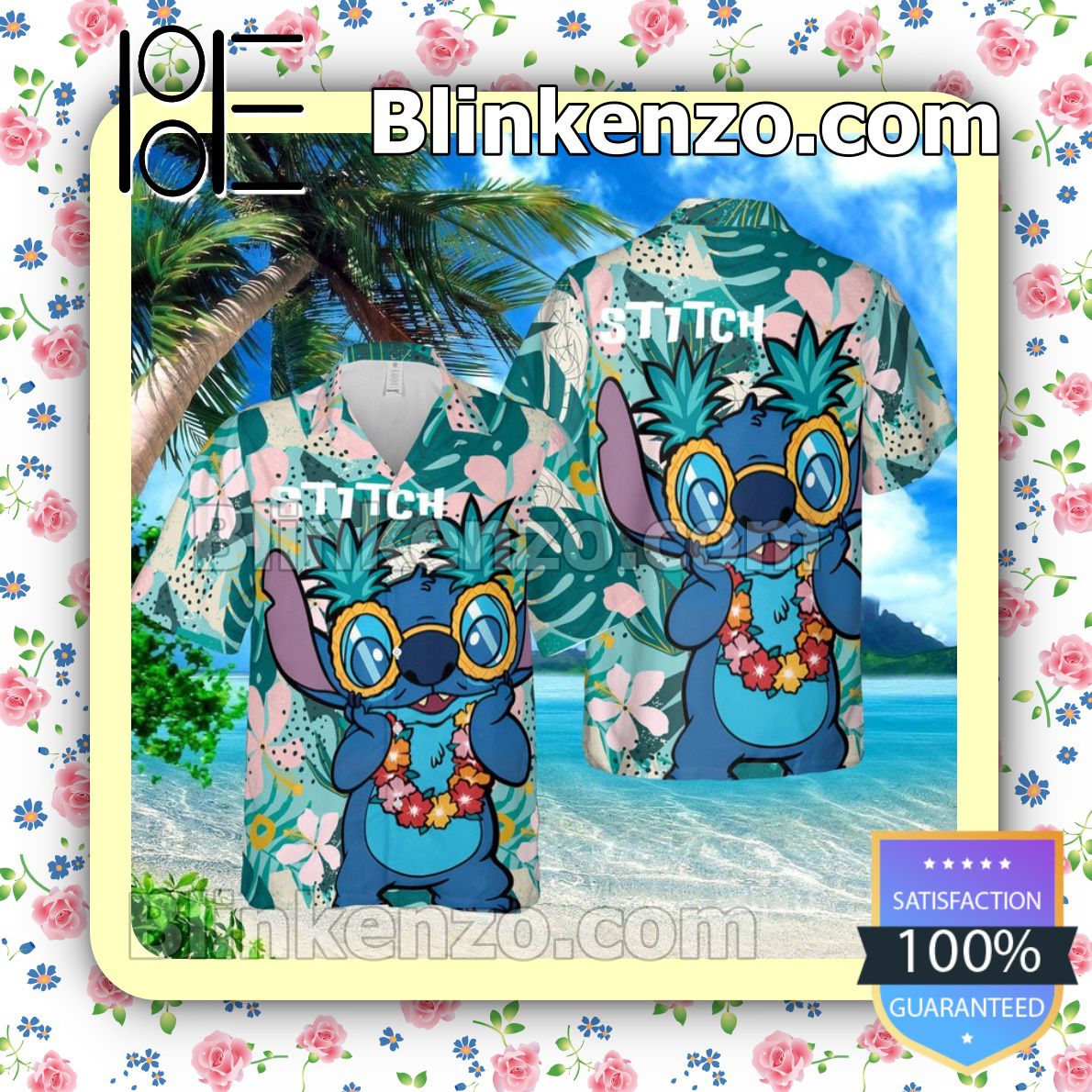 Surprised Stitch Disney Cartoon Graphics Tropical Summer Hawaiian Shirt, Mens Shorts