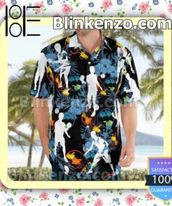 Table Tennis Player Flowery Black Summer Hawaiian Shirt, Mens Shorts a