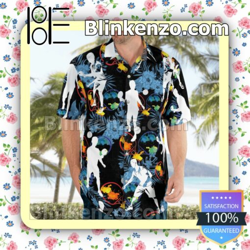 Table Tennis Player Flowery Black Summer Hawaiian Shirt, Mens Shorts a