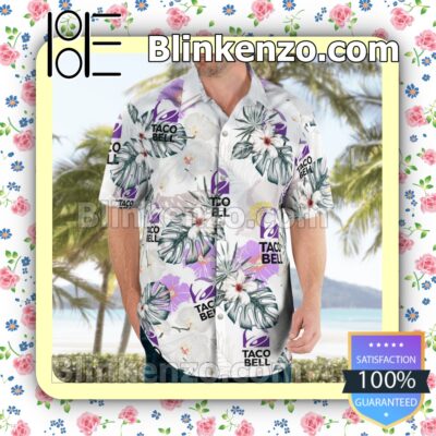 Taco Bell Flowery White Summer Hawaiian Shirt b