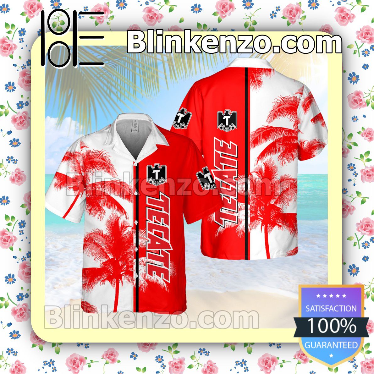 Tecate Palm Tree White Red Summer Hawaiian Shirt, Mens Shorts