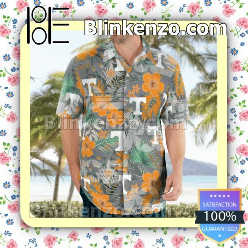 Tennessee Volunteers Logo Flowery Gray Summer Hawaiian Shirt, Mens Shorts a