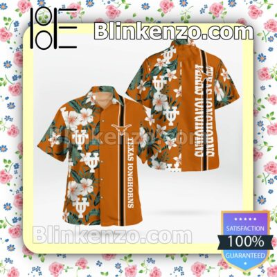 Texas Longhorn Flowery Orange Summer Hawaiian Shirt, Mens Shorts