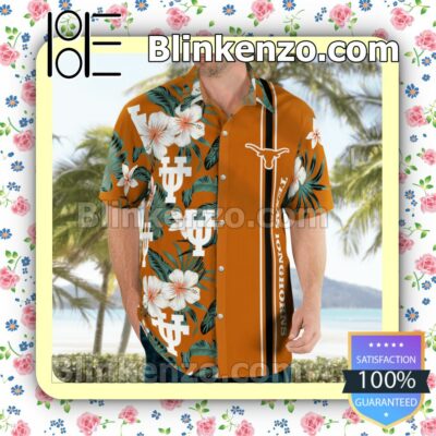 Texas Longhorn Flowery Orange Summer Hawaiian Shirt, Mens Shorts a