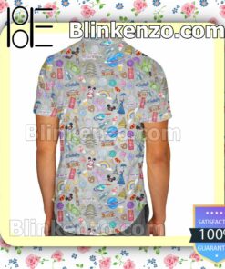 The EPCOT Experience Disney World Cartoon Graphics Gray Summer Hawaiian Shirt, Mens Shorts a