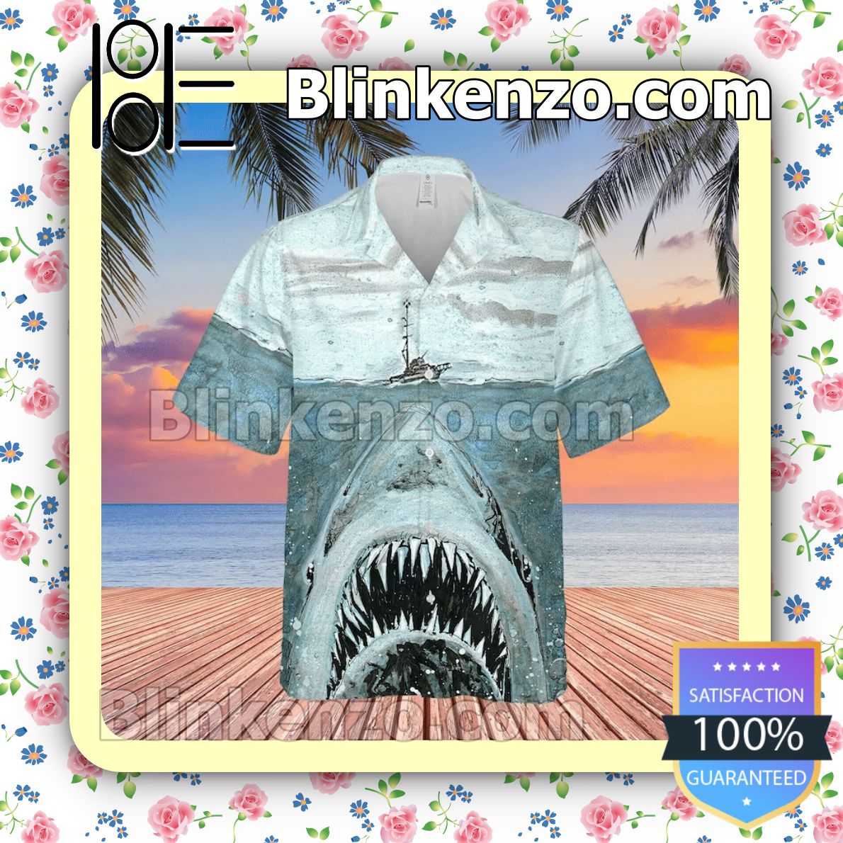 The Great White Shark Jaws Summer Hawaiian Shirt, Mens Shorts