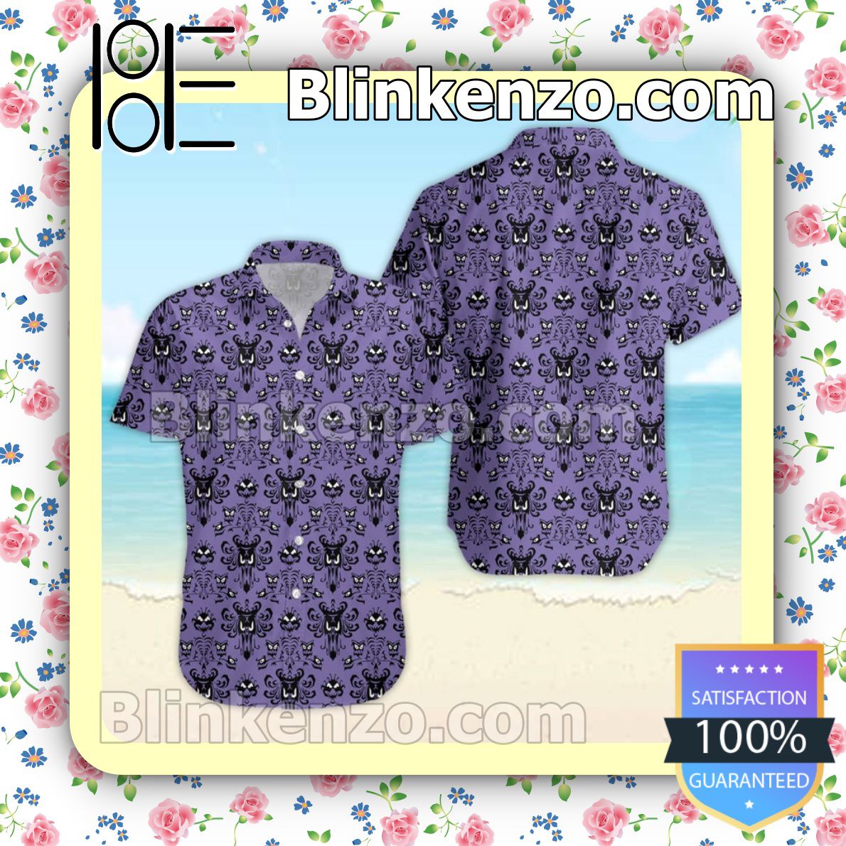 The Haunted Mansion Wallpaper Disney Cartoon Graphics Purple Summer Hawaiian Shirt, Mens Shorts