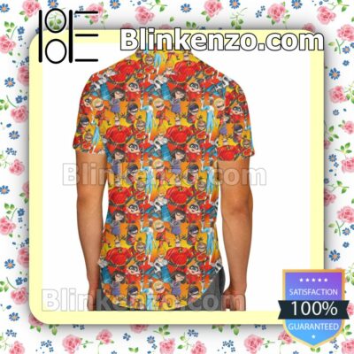 The Incredibles Sketched Pixar Disney Cartoon Graphics Inspired Summer Hawaiian Shirt, Mens Shorts a