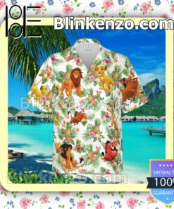 The Lion King Simba Pumbaa Timon Disney Cartoon Graphics Pineapple Summer Hawaiian Shirt, Mens Shorts