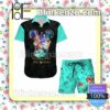 The Little Mermaid 50th Anniversary Glitter Disney Castle Black Turquoise Summer Hawaiian Shirt, Mens Shorts