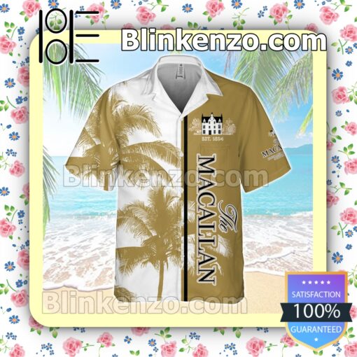 The Macallan Palm Tree Pattern White Yellow Summer Hawaiian Shirt a