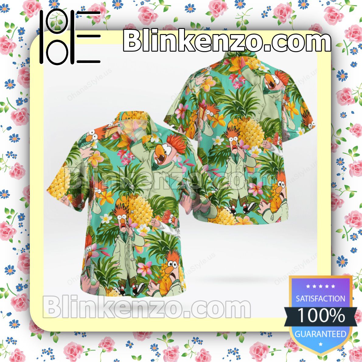 The Muppet Beaker Pineapple Tropical Summer Hawaiian Shirt, Mens Shorts