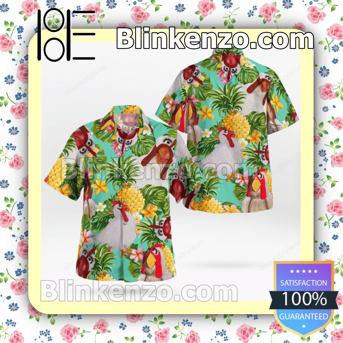 The Muppet Camilla The Chicken Pineapple Tropical Summer Hawaiian Shirt, Mens Shorts