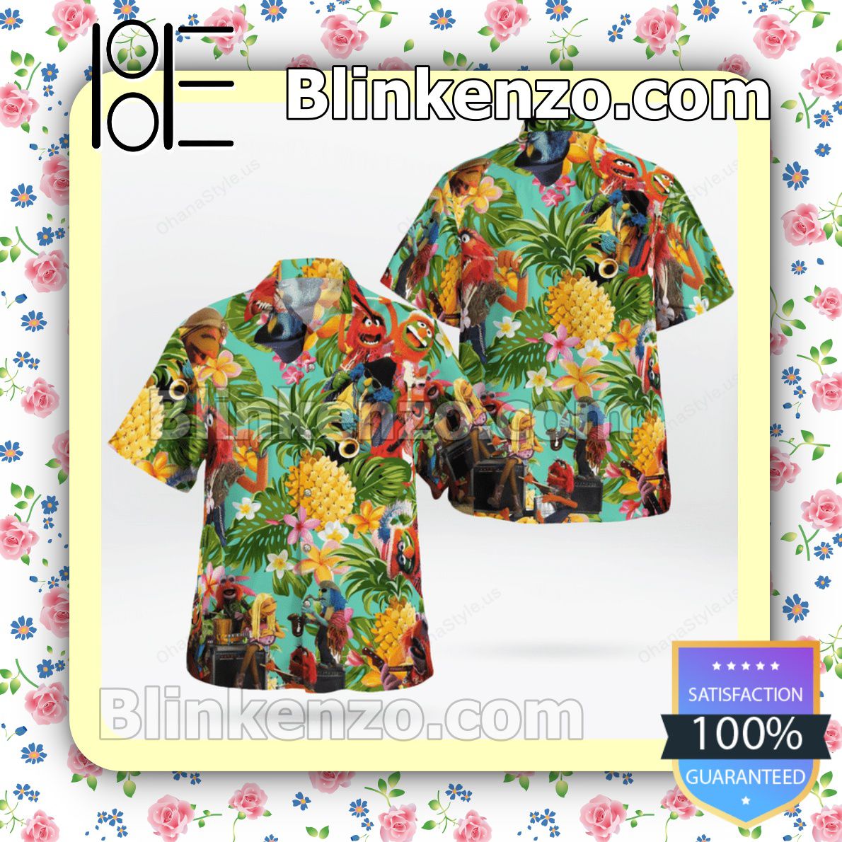 The Muppet Electric Mayhem Pineapple Tropical Summer Hawaiian Shirt, Mens Shorts