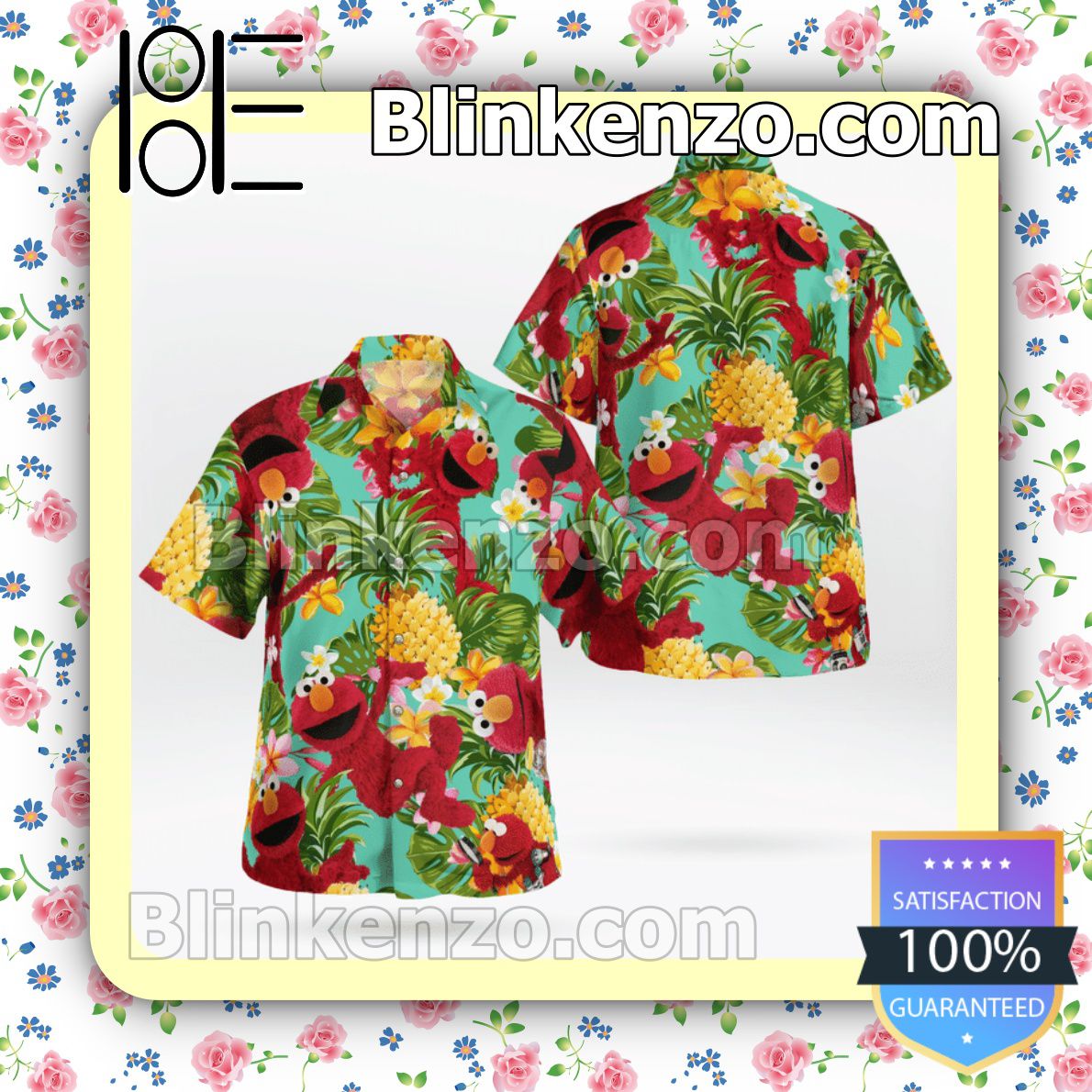 The Muppet Elmo Pineapple Tropical Button Summer Hawaiian Shirt, Mens Shorts