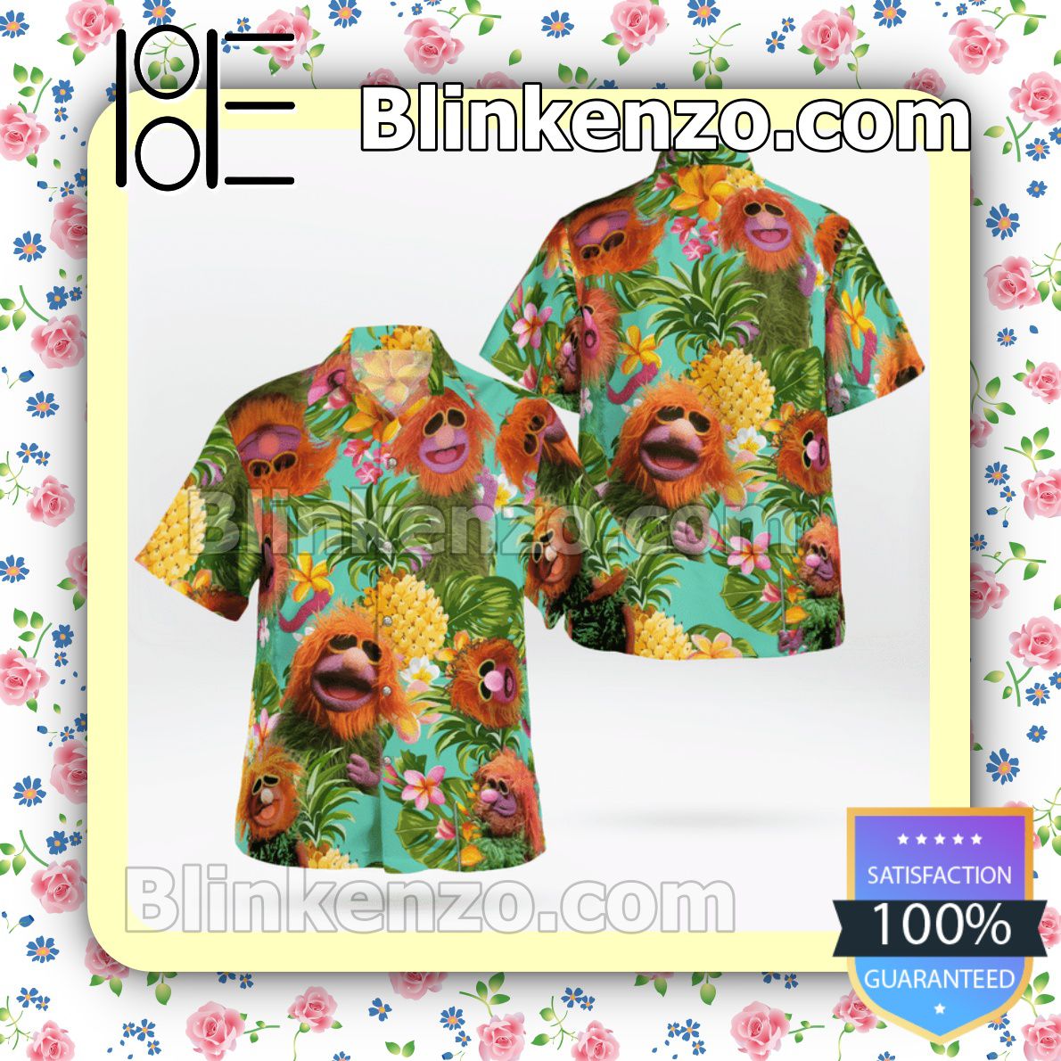 The Muppet Mahna Mahna Pineapple Tropical Button Summer Hawaiian Shirt, Mens Shorts