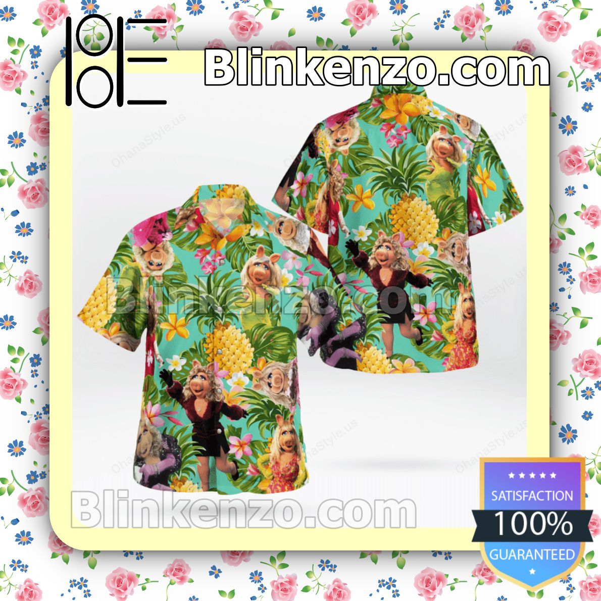 The Muppet Miss Piggy Pineapple Tropical Summer Hawaiian Shirt, Mens Shorts