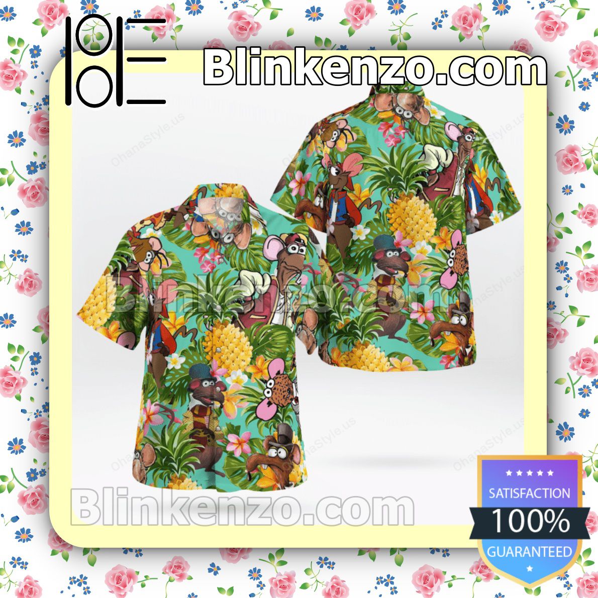 The Muppet Rizzo The Rat Pineapple Tropical Summer Hawaiian Shirt, Mens Shorts