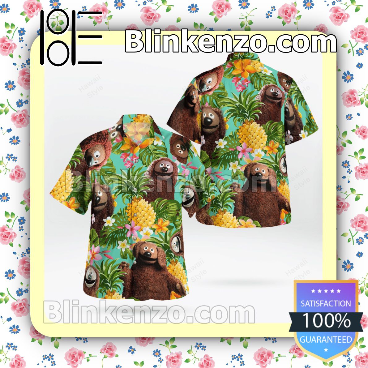 The Muppet Rowlf The Dog Pineapple Summer Hawaiian Shirt, Mens Shorts