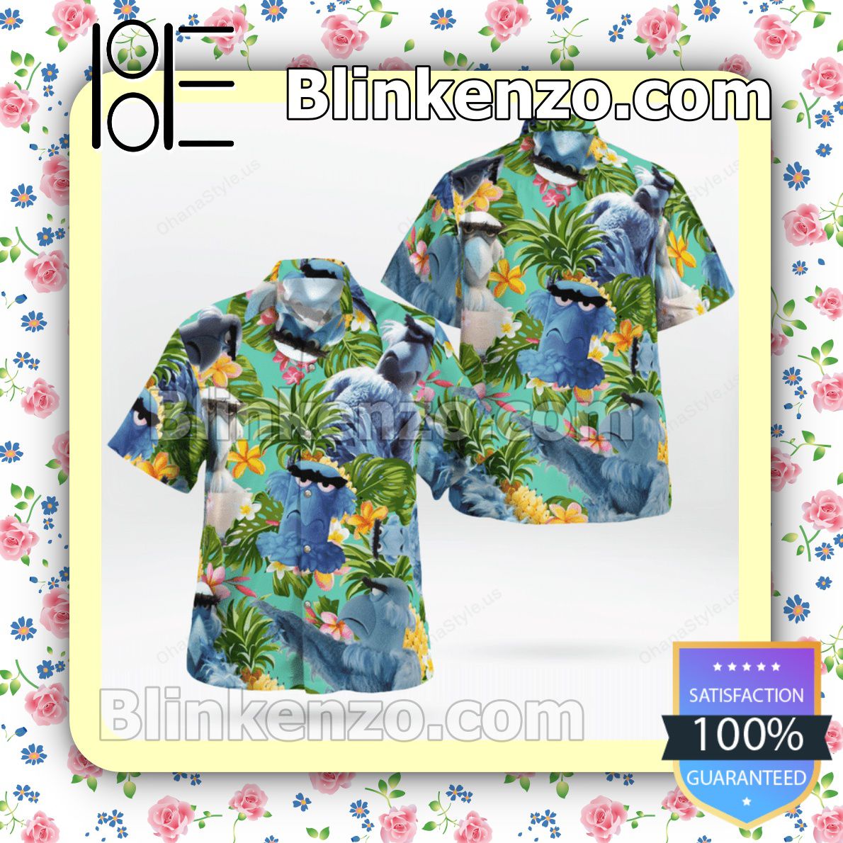 The Muppet Sam The Eagle Pineapple Tropical Summer Hawaiian Shirt, Mens Shorts
