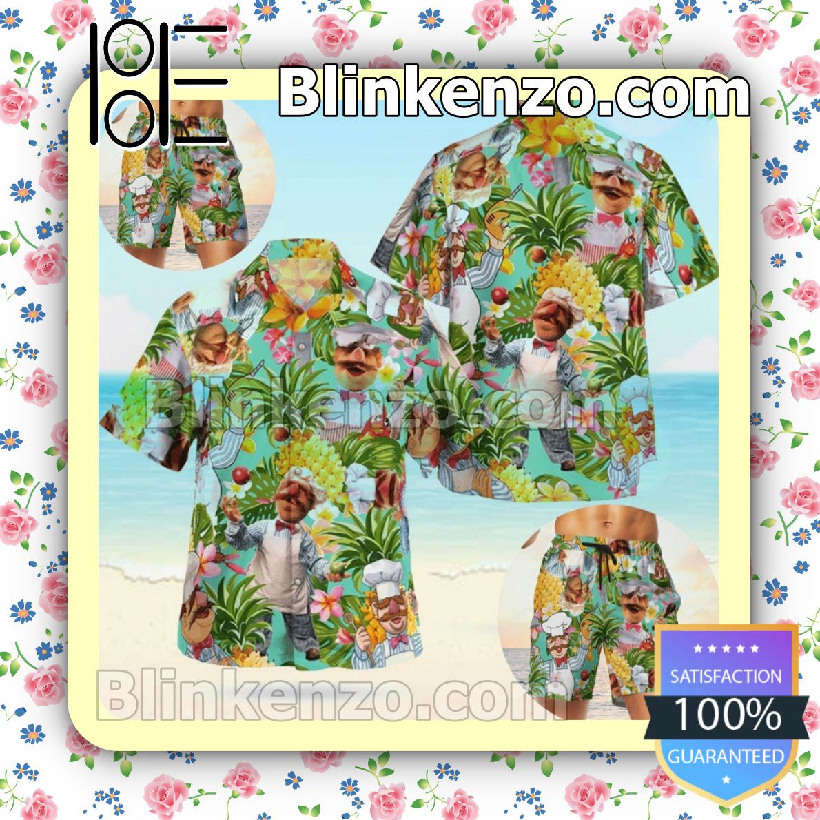 The Muppet The Swedish Chef Pineapple Summer Hawaiian Shirt, Mens Shorts