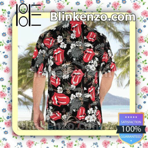 The Rolling Stones Logo Floral Black Summer Shirts a