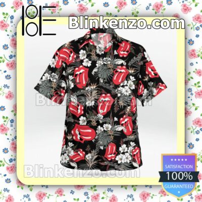 The Rolling Stones Logo Floral Black Summer Shirts b