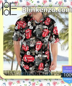 The Rolling Stones Logo Floral Black Summer Shirts c