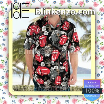 The Rolling Stones Logo Floral Black Summer Shirts c