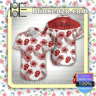The Rolling Stones Red Hibiscus White Summer Shirts