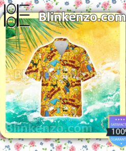 The Simpsons Family Checkered Pattern Yellow Summer Hawaiian Shirt, Mens Shorts
