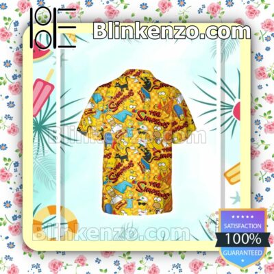 The Simpsons Family Checkered Pattern Yellow Summer Hawaiian Shirt, Mens Shorts a