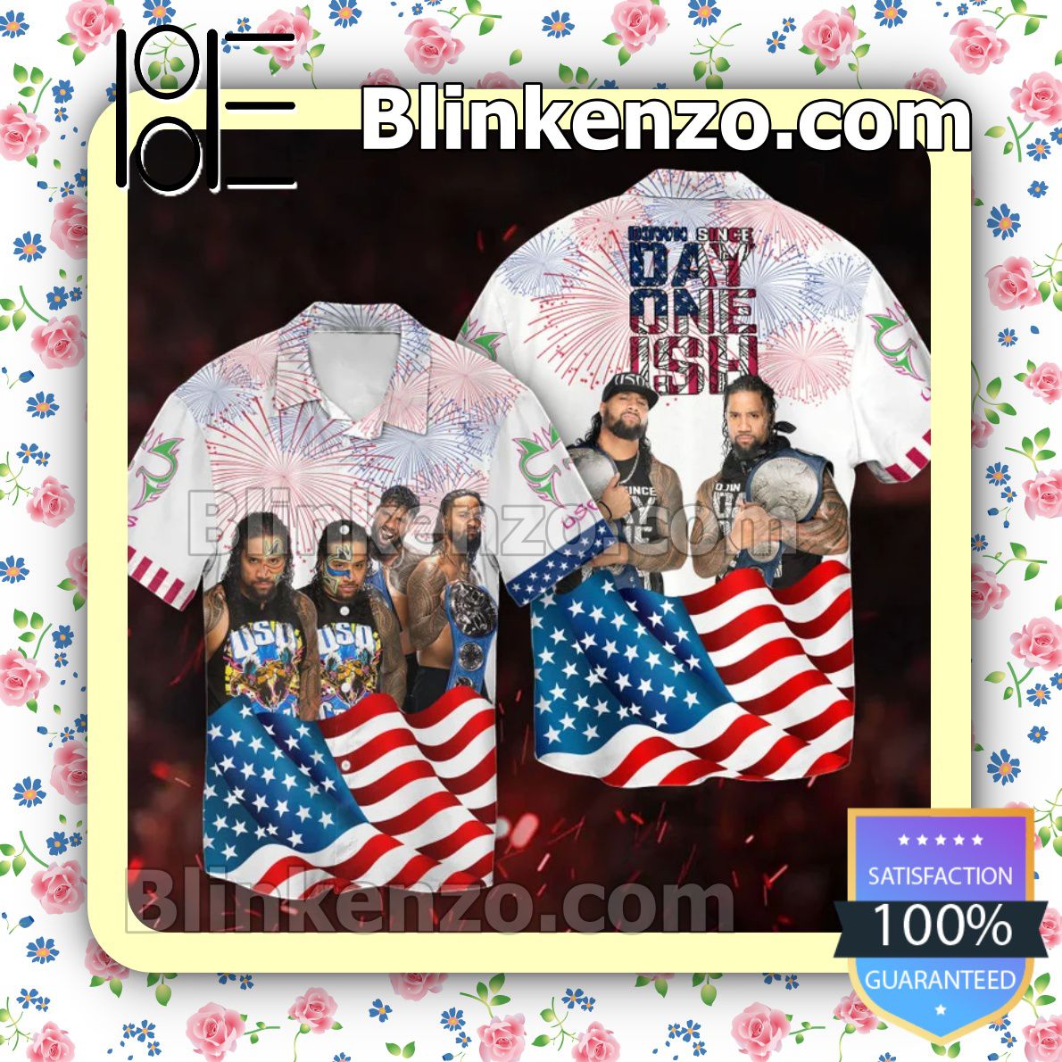 The Usos Brother American Flag Firework Independence Day Men's Button-Down Shirts