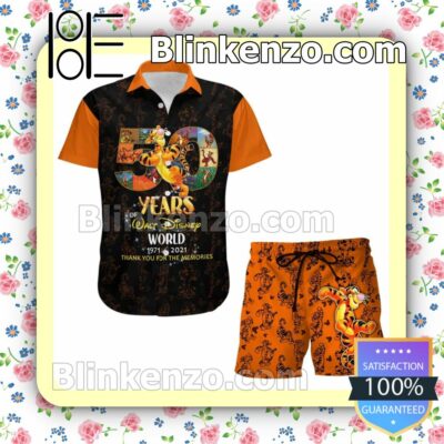 Tigger 50th Anniversary Glitter Disney Castle Black Orange Summer Hawaiian Shirt, Mens Shorts