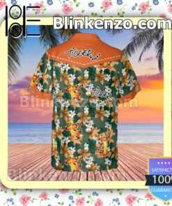 Tigger Winnie The Pooh Disney Cartoon Graphics Floral Pattern Orange Summer Hawaiian Shirt, Mens Shorts a