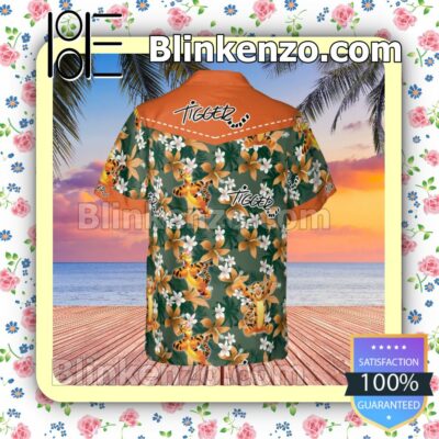 Tigger Winnie The Pooh Disney Cartoon Graphics Floral Pattern Orange Summer Hawaiian Shirt, Mens Shorts a