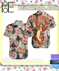 Tigger Winnie The Pooh Hibicus Leaf Pattern Disney Black Summer Hawaiian Shirt