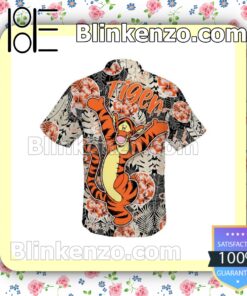 Tigger Winnie The Pooh Hibicus Leaf Pattern Disney Black Summer Hawaiian Shirt b