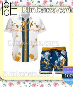 Tigger Winnie The Pooh Tropical Leaf White Blue Summer Hawaiian Shirt