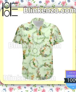 Tinker Bell Wreath Disney Cartoon Graphics Light Green Summer Hawaiian Shirt a