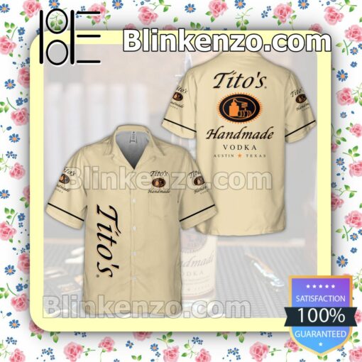 Tito's Handmade Vodka Beige Logo Branded Summer Hawaiian Shirt, Mens Shorts