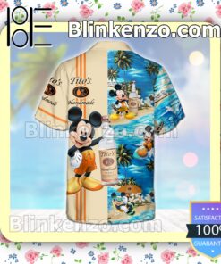Tito's Handmade Vodka Mickey Mouse Beige Summer Hawaiian Shirt b