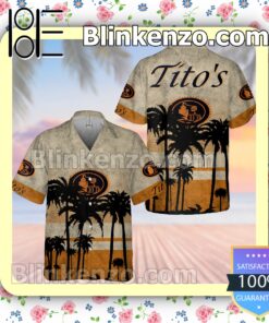 Tito's Handmade Vodka Palm Tree White Yellow Summer Hawaiian Shirt