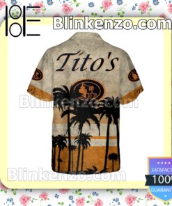 Tito's Handmade Vodka Palm Tree White Yellow Summer Hawaiian Shirt b