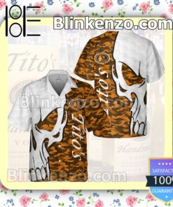 Tito's Handmade Vodka Skull Pattern Camo White Orange Summer Hawaiian Shirt