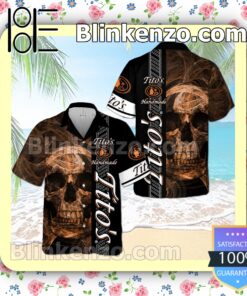 Tito's Handmade Vodka Smoky Skull Black Summer Hawaiian Shirt a