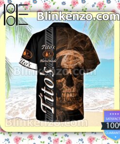 Tito's Handmade Vodka Smoky Skull Black Summer Hawaiian Shirt b